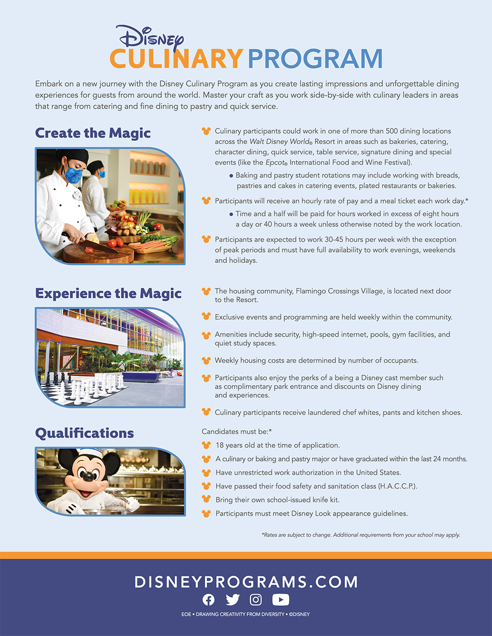 Disney Cullinary program fact sheet